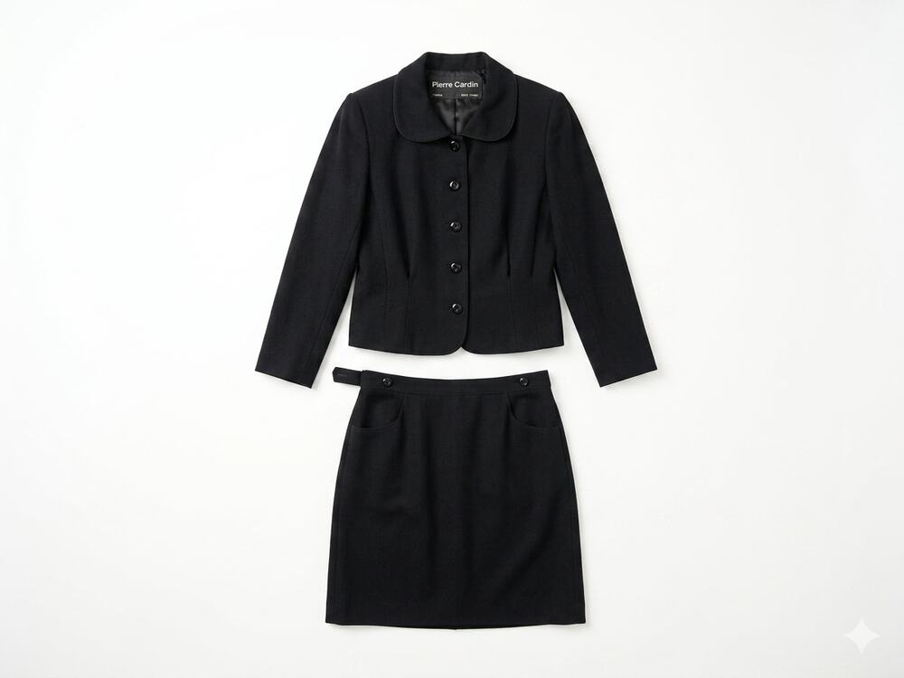 Vintage 60s Pierre Cardin 12 Black Wool Union Made Skirt Suit Career US Made